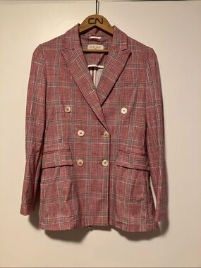Circolo Pink Plaid Double-Breasted Blazer stretchy and soft like New